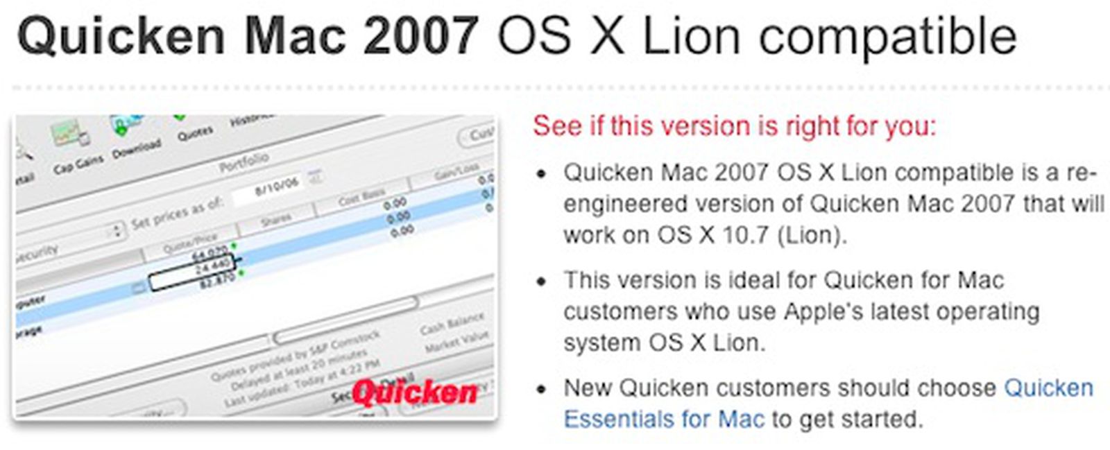 does quicken for mac 2007 work with high sierra